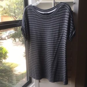 Black white stripe shirt sleeve Talbots top